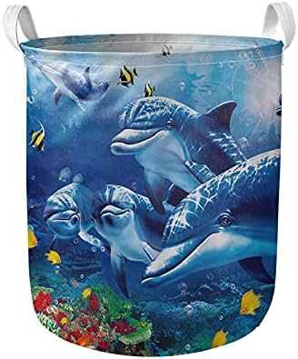 Yiekeluo Undersea Dolphin Design Projeto de lavanderia dobrável Bins de armazenamento de cesta para banheiros caixas de armazenamento