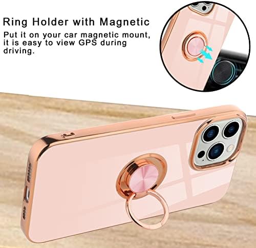KANGHAR COMPATÍVEL com iPhone 14 Pro Case de dedo Kickstand for Women Girls Gold Gold Rose Edge Full Corpo Proteção Eletroplate
