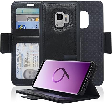 Case de carteira magnética destacável com NAVOR com proteção RFID compatível com Samsung Galaxy S9 [Série Vajio] - Black