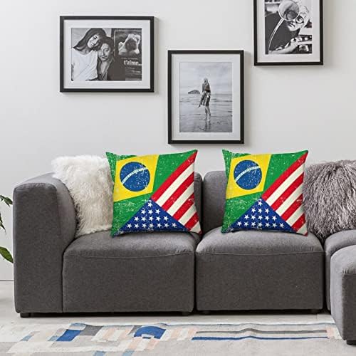 Conjunto de bandeira do Brasil e EUA de 2 capas de travesseiro de arremesso de almofadas quadradas para almofadas