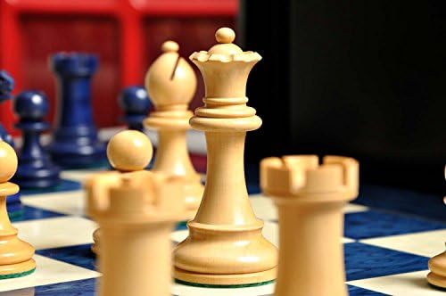 O conjunto de xadrez de Grandmaster, caixa, combinação de placa - 4 King - Blue Gilded - pela casa de Staunton
