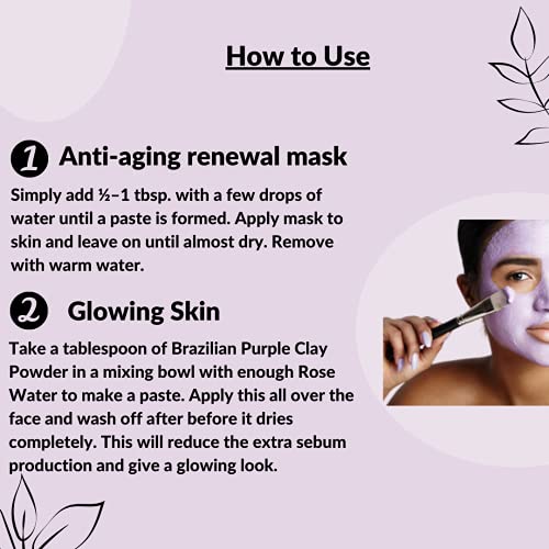 Argila roxa brasileira por Mi Nature | Para a pele mais jovem, desintoxicando a pele | 227G | Máscara de limpeza facial | Use para