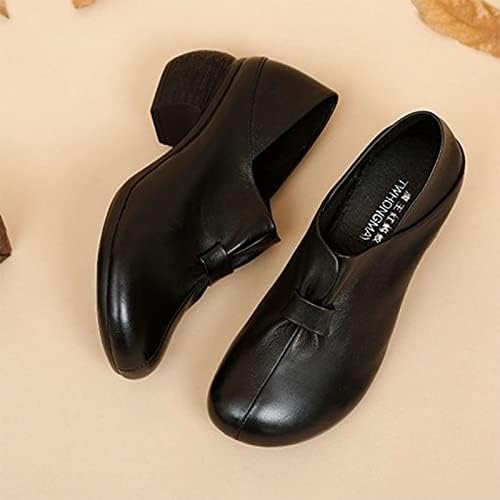 Botas para mulheres sapatos de calcanhar de pé baixo Capfe de couro Banta grossa de botas redondas salto