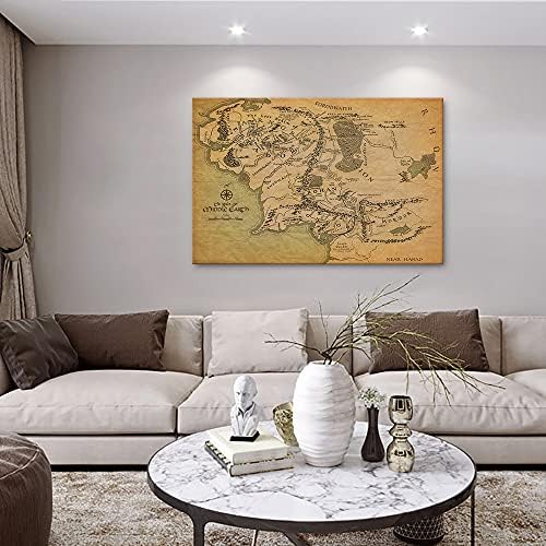 Arte de parede de lona grande mapa do mundo, os anéis mapa de lona impressões, mapa do meio da terra pintura de pintura