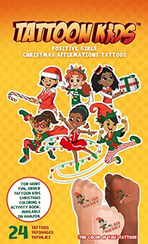 Tattoon Kids - Pacote de 24 Tattoos temporários de Afirmação de Natal positivos | Tatuagens temporárias à prova d'água