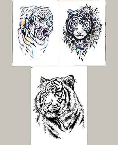 Projetos tribais, Tiger Leopard Tiger Animais Falsos Tatoo 3 folhas impermeabilizadas - Tatto de tatuagem temporária Mãos
