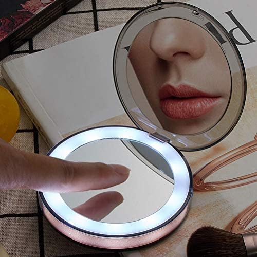Espelho de maquiagem de LED portátil GVFTG, espelho de beleza redonda de garotas de beleza com luz com luz