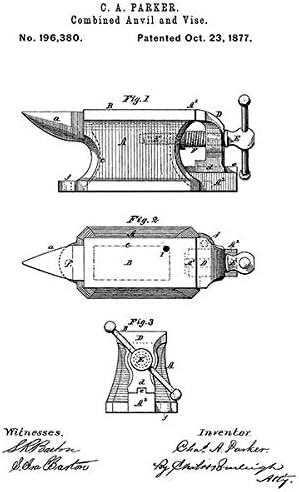 1877 - bigorna combinada e torneira - C. A. Parker - Magnet de arte de patente
