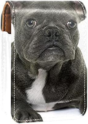 Puppy French Bulldog Lip Gloss Holsick Case Case de maquiagem portátil Bolsa de viagem Case de batom de batom com espelho
