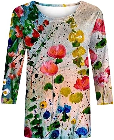 Summer feminino 3/4 mangas tshirts solto ajuste estampa floral blusas