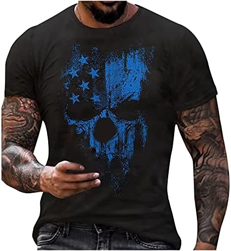 2023 camisetas de moda para mangas curtas masculinas Tops casuais America Independence Day Skull e Flag Impresso Tees