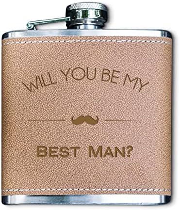 Flask de proposta de couro gravado de couro - você será meu padrinho / melhor homem