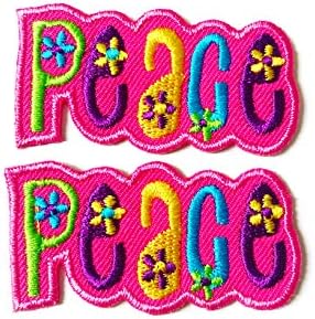Defina 2 pcs. Mini Pink Peace Paz fofo desenho animado camiseta de camiseta costurar ferro em apliques de apliques de apliques bordados