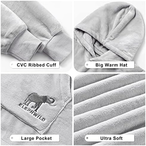 Hoodie de cobertor vestível de elefling grossa para adultos, cobertores de moletom com mangas e bolso gigante, com um