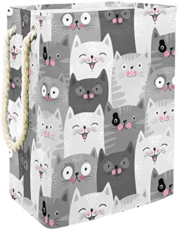 Indomer Cats grisalhos engraçados Padrão fofo 300D Oxford PVC Roupas impermeáveis ​​cestas de roupas grandes para cobertores