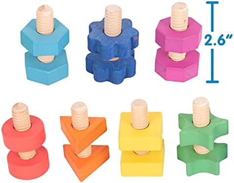 Tickit Rainbow Wooden Nuts & Bolts - Conjunto de 21 - 7 formas e cores - Para idades de 12m+ - Peças soltas de brinquedos de madeira
