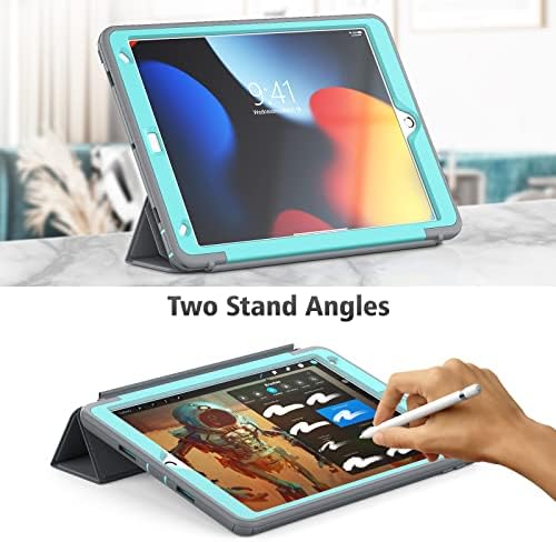 Seymac Stock iPad 9th/8th Caso de geração, iPad 10.2 de choque com porta -lápis Stand Stand e tampa magnética destacável, Auto