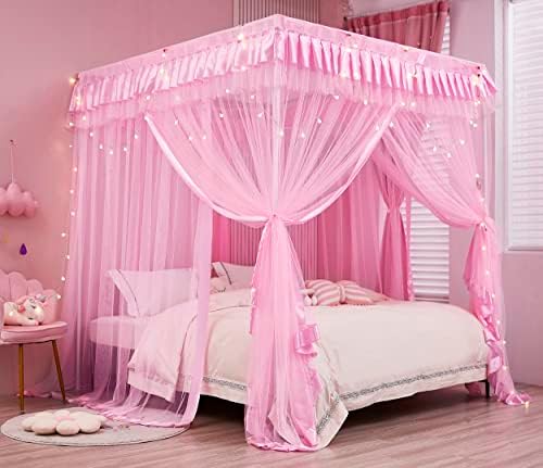 Mengersi Bed Canopy para meninas, cortinas de cama de dossel Canopy para cortinas de cama, cortinas de canteiro de princesas decoração