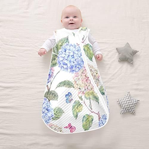 Vvfelixl Sack Sack para bebês recém-nascidos, hortênsias e borboletas de borboletas, cobertor vestível de bebê azul