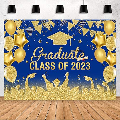 AVEZANO 2023 Graduação fotografia azul e ouro da 2023 Parabéns Balões de Bacharel Grad Backled Balleon
