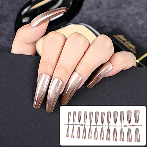 Long Glossy Coffin 24pcs Pressione as unhas em Ballerina Gradient Nails Color Street Pounds Strips