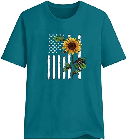 Camiseta americana camiseta camiseta patriótica mulher 4 de julho Tee Tops USA Flag Sunflower Print T-shirt Tees gráficos