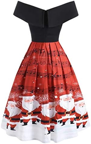 Vestido de cocktail de natal ymadreig para mulheres sexy fora do ombro Slim A Line Midi Dress Xmas Print Dress Dress
