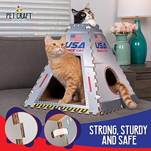 Pet Craft Space House Casa corrugada Cat Cat House Condomínio Tentada Hideaway Cave Furniture Playhouse com Scratching