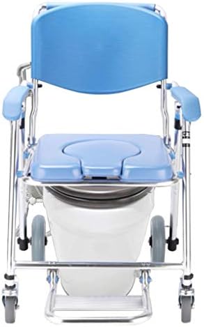 Lzlyer Cadeira de chuveiro banheira de banheira portátil Cadeira de válvulas de cabeceira com rodas, alumínio com assento acolchoado