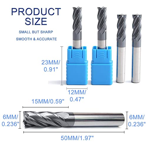 Mills finais - 4 flauta 45 ° Micro tungstênio carboneto final moinho de tampa de 6 mm de flauta única CNC CUNCING CUNCING, 6MM
