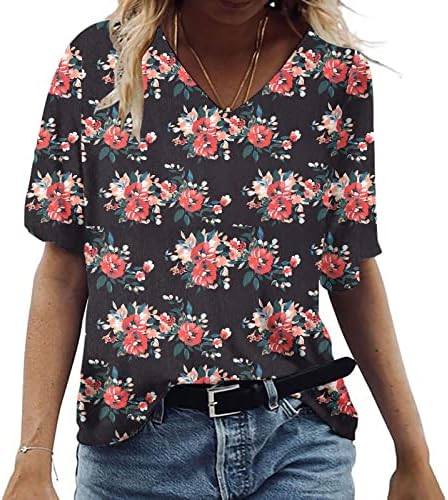Tops de estampa floral para mulheres, camiseta feminina verão boho top top casual de manga curta camisa gráfica camisetas