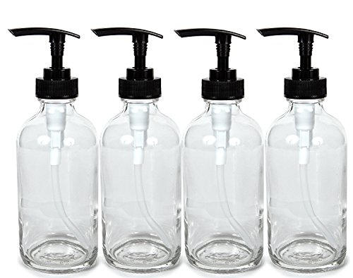 Vivaplex, 4, grande, 8 oz, garrafas de vidro transparente e vazias com bombas de loção preta