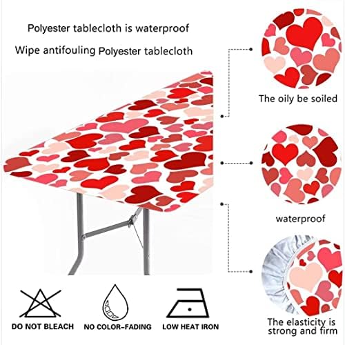 Songyi Feliz Dia dos Namorados Retângulo de poliéster Elastic de mesa de borda de borda, 4 ft-, Coração de limpeza de limpeza à prova