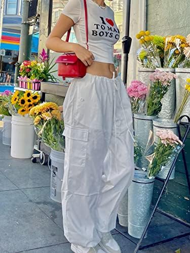 Calças de carga folgada feminina Canda elástica de cordão de tração Ruched Calça de pára -quedas para mulheres Pant hippie