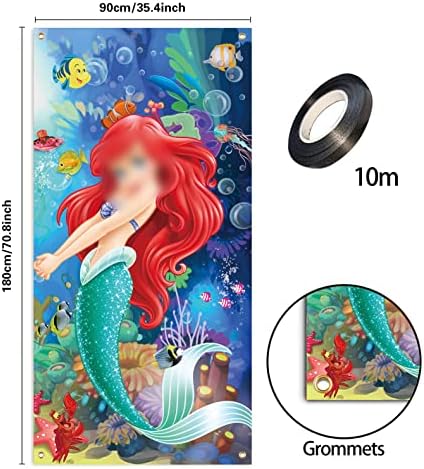 Sob a sereia marinha princesa 90x180cm de capa da porta de aniversário Banner Blue Purple Scales Little Mermaid Princess