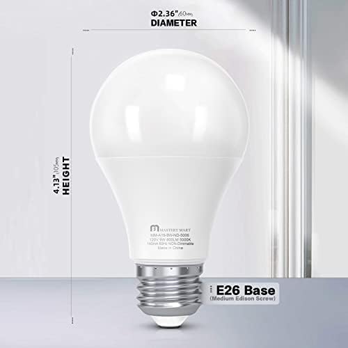 Lâmpadas LED de Metra A19 LED 9W [60 Watt equivalente], 5000k Bright Daylight White 800 Lumens, E26 Base média não minimmível, estrela