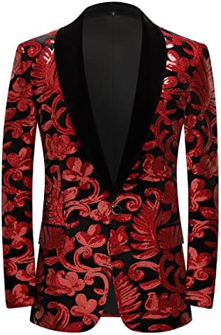 Pyjtrl Men Moda de veludo lantejoulas floral de casaco de terno floral blazer