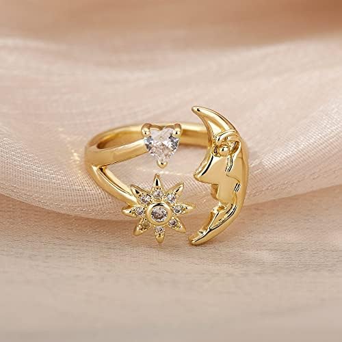 T3Store Vintage Zircon Star Moon Face Rings For Women Gold Crystal Heart Finger Ring Jewelry Acessórios - 3 - Reszable -63310