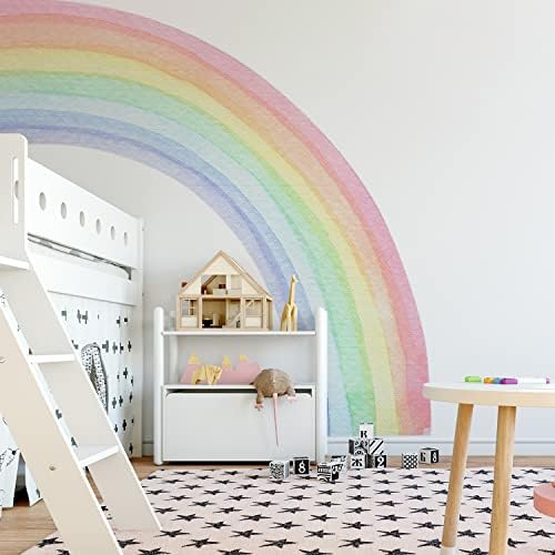 Funlife Fabric Peel e colar grandes adesivos murais de parede de arco -íris para meninas, decalques de adesivos de parede de arco