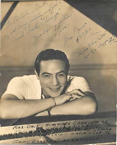 1943 Max Baer assinou 8x10 Fotografia inscrita em seu parceiro de sparring JSA Loa - fotos de boxe autografadas