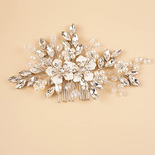 KercisBeauty Black Crystal Silver Hair Comb Wedding Bridal Hair Acessórios com strass Jóias artesanais brilhantes para mulheres
