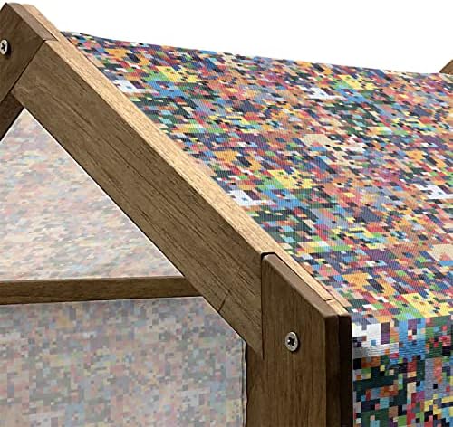 Casa de animais de estimação de madeira geométrica lunarável, padrão de arte de pixel com composição digital de
