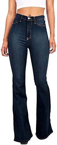 Botão de cintura alta feminina Jeans de jeans magros de caídos altos jeans largos calças de jeans largas de perna larga