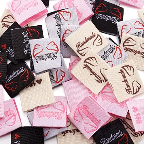 Pandahall 200pcs tecidos de pano de costura feitos feitos à mão com tecido dobrado com tecido bordado tags de etiqueta