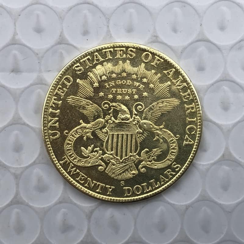 Versão da 1880s American 20 Coin Gold Brass Antigo Handicraft Exterior Comemoration Coin 34mm