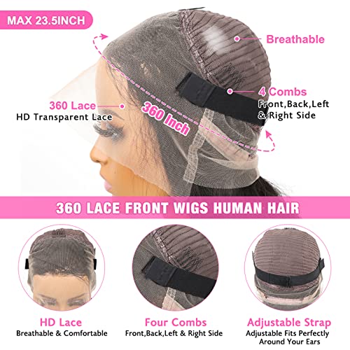 Megalook 360 Perucas de renda reta Cabelo humano 22 polegadas e ombre 13x4 HD Lace Front Wigs