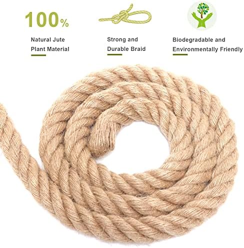 Corda 1 1/2 polegada de juta de 50 pés de juta, corda de juta pesada, corda de cânhamo natural, corda de cânhamo torcido