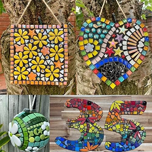 Mosaico de arco -íris WQ Warmqing para artesanato a granel, 220g de conjunto de peças de vidro em mosaico estrela iridescente,