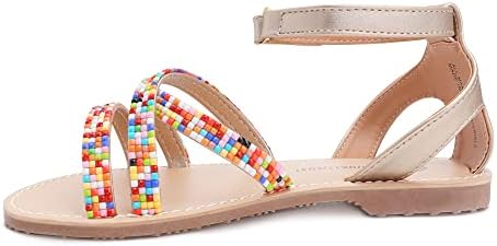 CCVON Girls Sandals Gladiator Strap With Colorful Granule Decoration Sapatos de verão Crianças pequenas/crianças grandes