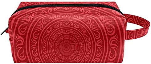 Bolsa de maquiagem bolsa de bolsa de bolsa cosmética com zíper para mulheres e garotas Background Red Mandala